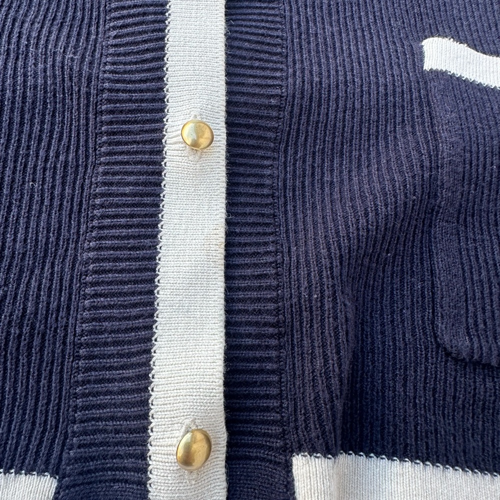Talbots Navy and Cream Button-Down Cardigan - Picture 6 of 7